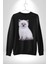 Siyah Yavru Kedi Kadın Erkek Siyah Sweatshirt 4