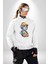 Robot Kız Müzik Kulaklık Şapka Kadın Erkek Beyaz Baskılı Sweatshirt 2