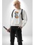 Robot Kız Müzik Kulaklık Şapka Kadın Erkek Beyaz Baskılı Sweatshirt 4