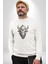 Bizon Inek Kafatası Kurumuş Kadın Erkek Beyaz Baskılı Sweatshirt 2
