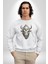 Bizon Inek Kafatası Kurumuş Kadın Erkek Beyaz Baskılı Sweatshirt 3