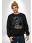 Gitar Astronot Müzik Uzay Kadın Erkek Siyah Baskılı Sweatshirt 3