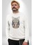 Kulaklık Kedi Kadın Erkek Beyaz Baskılı Sweatshirt 3