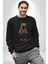 Spor Eşofman Takımı Sarı Kedi Insan Kadın Erkek Siyah Baskılı Sweatshirt 1