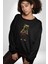 Spor Eşofman Takımı Sarı Kedi Insan Kadın Erkek Siyah Baskılı Sweatshirt 5