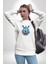 Su Aygırı Hipopotamo Renkli Kadın Erkek Beyaz Baskılı Sweatshirt 3
