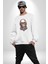 Müzik Kulaklık Takan Kurukafa Kırmızı Gül Kadın Erkek Beyaz Baskılı Sweatshirt 1