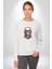 Müzik Kulaklık Takan Kurukafa Kırmızı Gül Kadın Erkek Beyaz Baskılı Sweatshirt 2
