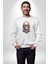 Müzik Kulaklık Takan Kurukafa Kırmızı Gül Kadın Erkek Beyaz Baskılı Sweatshirt 3