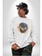 Ejderha Ateşli Top Kadın Erkek Beyaz Baskılı Sweatshirt 3