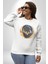 Ejderha Ateşli Top Kadın Erkek Beyaz Baskılı Sweatshirt 4