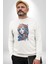 Kızlar Modası Dövme Çiçek Kadın Erkek Beyaz Baskılı Sweatshirt 3