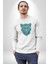 Yeşil Leopar Kafası Kadın Erkek Beyaz Baskılı Sweatshirt 3