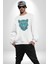 Yeşil Leopar Kafası Kadın Erkek Beyaz Baskılı Sweatshirt 5