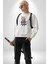 Asyalı Kedi Samuray Savaşcı Kadın Erkek Beyaz Baskılı Sweatshirt 1