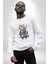 Asyalı Kedi Samuray Savaşcı Kadın Erkek Beyaz Baskılı Sweatshirt 3