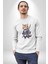 Asyalı Kedi Samuray Savaşcı Kadın Erkek Beyaz Baskılı Sweatshirt 4