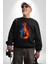 Ateşli Gitar Su ve Ateş Kadın Erkek Siyah Sweatshirt 3