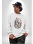 Beyaz Kaplan Ailesi Renkli Tüyler Kadın Erkek Beyaz Baskılı Sweatshirt 4