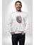 Maske Dövmeli Çiçekli Kız Kadın Erkek  Beyaz Baskılı Sweatshirt 4