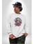 Maske Duman Corona Müzik Kulaklık Kadın Erkek Beyaz Baskılı Sweatshirt 3