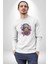 Maske Duman Corona Müzik Kulaklık Kadın Erkek Beyaz Baskılı Sweatshirt 4