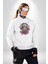 Maske Duman Corona Müzik Kulaklık Kadın Erkek Beyaz Baskılı Sweatshirt 5