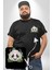 Panda Mandala Siyah Büyük Beden Kadın Basic Minimal Baskılı Tişört 1
