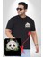 Panda Mandala Siyah Büyük Beden Kadın Basic Minimal Baskılı Tişört 2