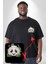 Panda Mandala Siyah Büyük Beden Kadın Basic Minimal Baskılı Tişört 3