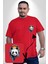 Kulaklık Ayı Panda Kırmızı Büyük Beden Kadın Basic Minimal Baskılı Tişört 1