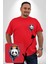 Kulaklık Ayı Panda Kırmızı Büyük Beden Kadın Basic Minimal Baskılı Tişört 2