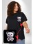 Freddy Korkunç Ayı Siyah Büyük Beden Kadın Basic Minimal Baskılı Tişört 2