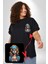 Hippie Cesur Stil Dövmeli Kız Siyah Büyük Beden Kadın Basic Minimal Baskılı Tişört 1