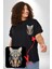 Kulaklık Kedi Siyah Büyük Beden Kadın Basic Minimal Baskılı Tişört 4