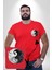 Kırmızı Beyaz Ying Yang Kırmızı Büyük Beden Kadın Basic Minimal Baskılı Tişört 1