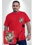 Red Cloud Kedi Hintli Kırmızı Büyük Beden Kadın Basic Minimal Baskılı Tişört 4