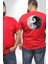 Kırmızı Beyaz Ying Yang Büyük Beden Kırmızı Tişört Kadın Erkek Ünisex Sırt Baskılı 2