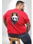 Kulaklık Ayı Panda Büyük Beden Kırmızı Tişört Kadın Erkek Ünisex Sırt Baskılı 1