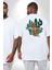 Kaktüs Çita Büyük Beden Beyaz Tişört Kadın Erkek Ünisex Sırt Baskılı 2