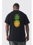 Ananas Meyve Büyük Beden Siyah Tişört Kadın Erkek Ünisex Sırt Baskılı 1