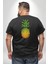 Ananas Meyve Büyük Beden Siyah Tişört Kadın Erkek Ünisex Sırt Baskılı 4