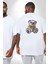 Ateşli Teddy Büyük Beden Beyaz Tişört Kadın Erkek Ünisex Sırt Baskılı 2