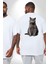 British Shorthair Kedi Büyük Beden Beyaz Tişört Kadın Erkek Ünisex Sırt Baskılı 2
