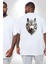Beyaz Kurt Kafası Büyük Beden Beyaz Tişört Kadın Erkek Ünisex Sırt Baskılı 2