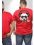 Kulaklıklı Hipster Portre Panda Büyük Beden Kırmızı Tişört Kadın Erkek Ünisex Sırt Baskılı 2