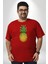 Ananas Meyve Kırmızı Büyük Beden Erkek Kadın Unisex Basic Ön Baskılı Tişört 2
