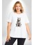 Beyaz Kaplan Beyaz Büyük Beden Kadın Erkek Ünisex Basic Ön Baskılı Tişört 3
