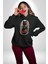 Çiçekli Siyah Kedi Etiket Kadın Erkek Siyah Kapüşonlu Sweatshirt Hoodie 1