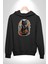 Çiçekli Siyah Kedi Etiket Kadın Erkek Siyah Kapüşonlu Sweatshirt Hoodie 4